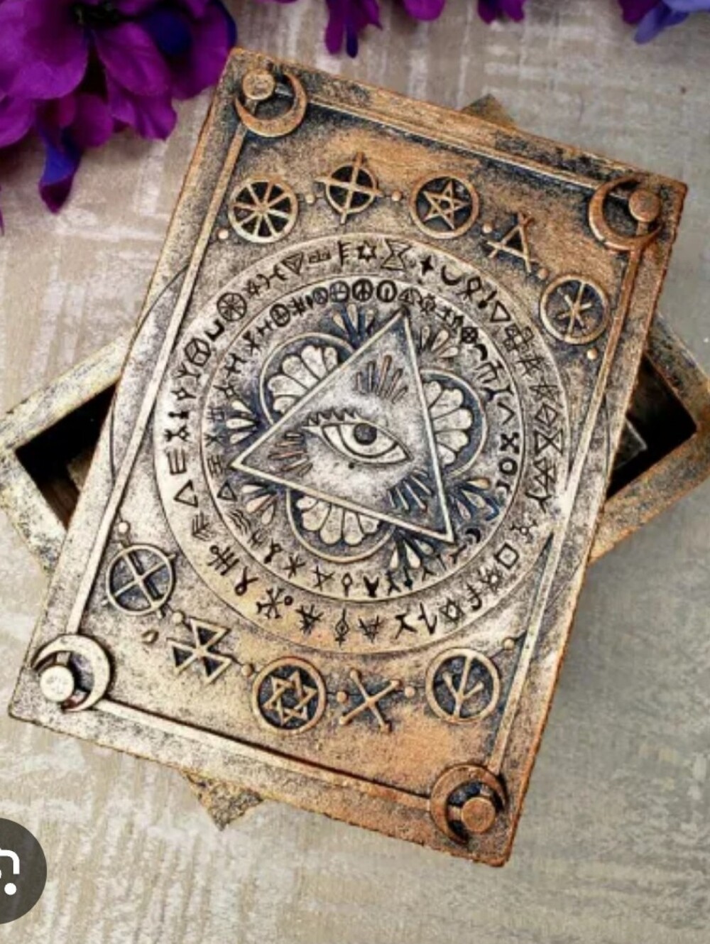 Mystical All-Seeing Eye Tarot Box in Antiqued Gold- Eye Of Horus -Steampunk